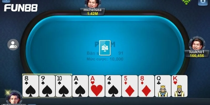 Sảnh bài phỏm Fun88 luôn sôi động với các bàn chơi cực xanh chín.